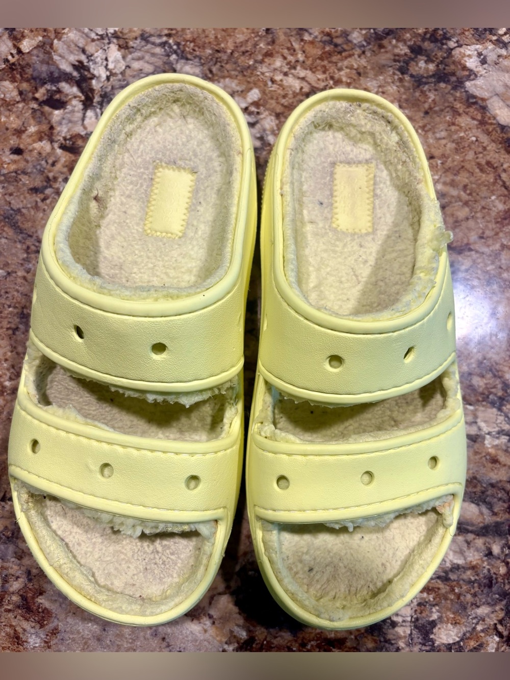 CROCS Yellow Fuzzy Slide Sandals
